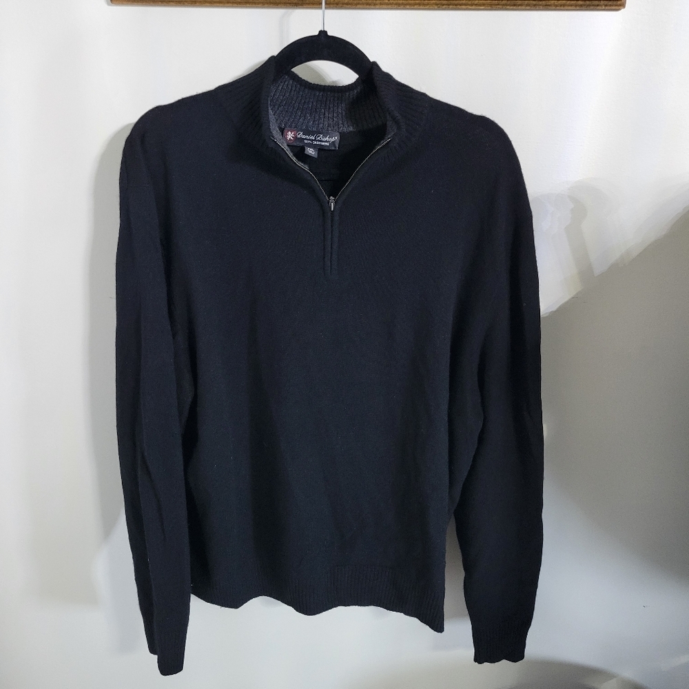 Daniel Bishop 100% Cashmere Quarter-Zip Black & Gray Sweater, Size XXL